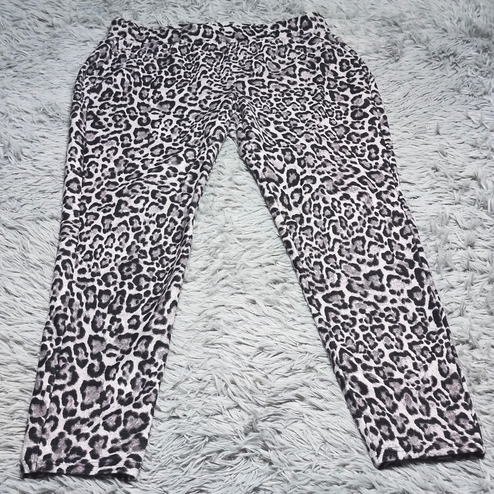 Michael Kors Jegging Legging Pants Large Leopard Print Gray Black Skinny Pull On